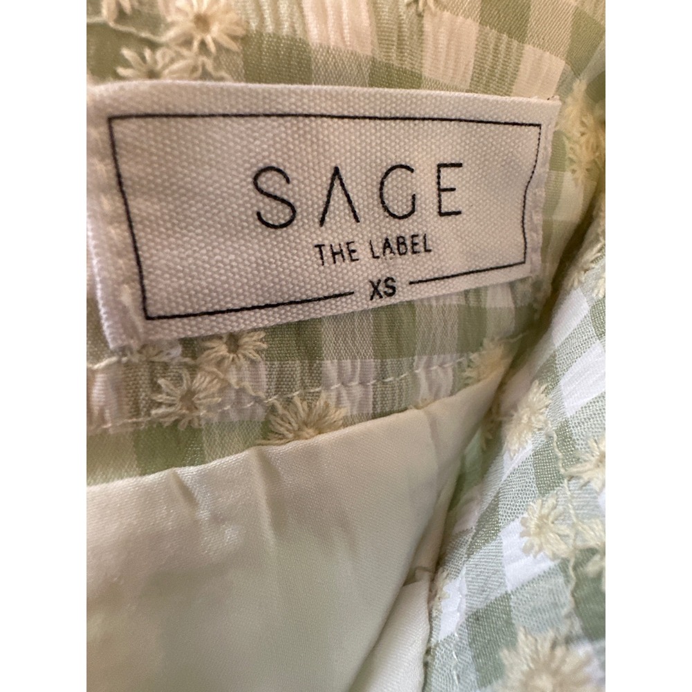 Sage The Label Gingham Daisy Embroidered Shorts Green White Floral XS High Waist - Picture 7 of 8